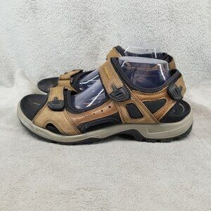 Ecco Shoes Mens EU 44 Size 10 Brown Leather Hook & Loop Strap Hiking Sandals